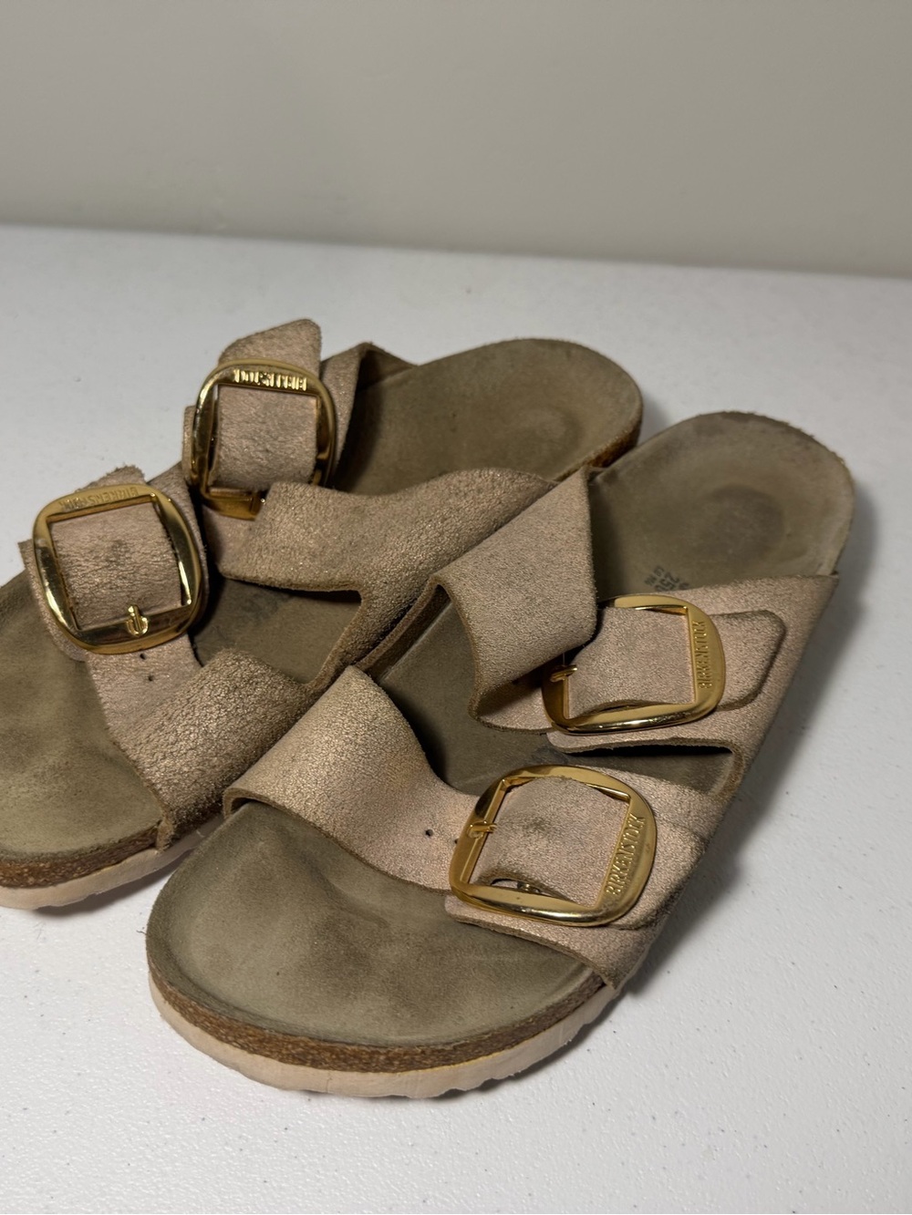 Birkenstock Arizona Big Buckle Taupe Suede Sandals Women’s 39 US 8 - Picture 2 of 8
